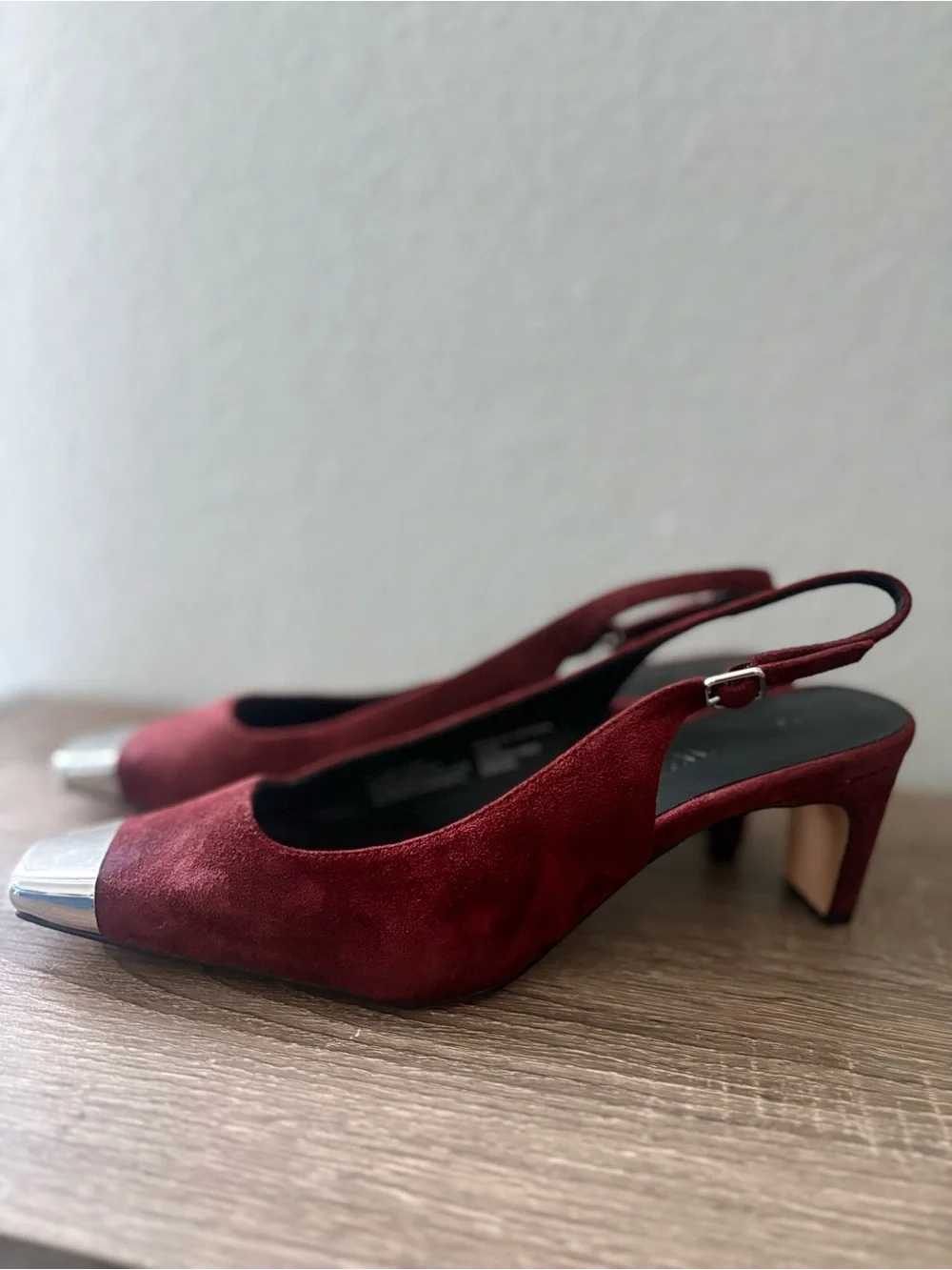 J. Crew Burgundy Suede Slingback Pumps with Silver Cap Toe